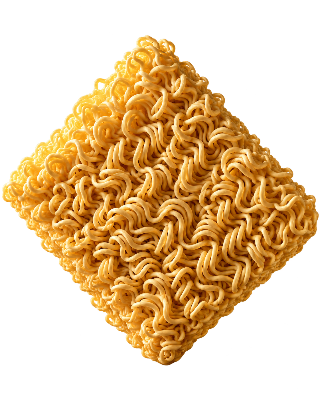 Golden instant noodle cake photographed as a sculptural still life